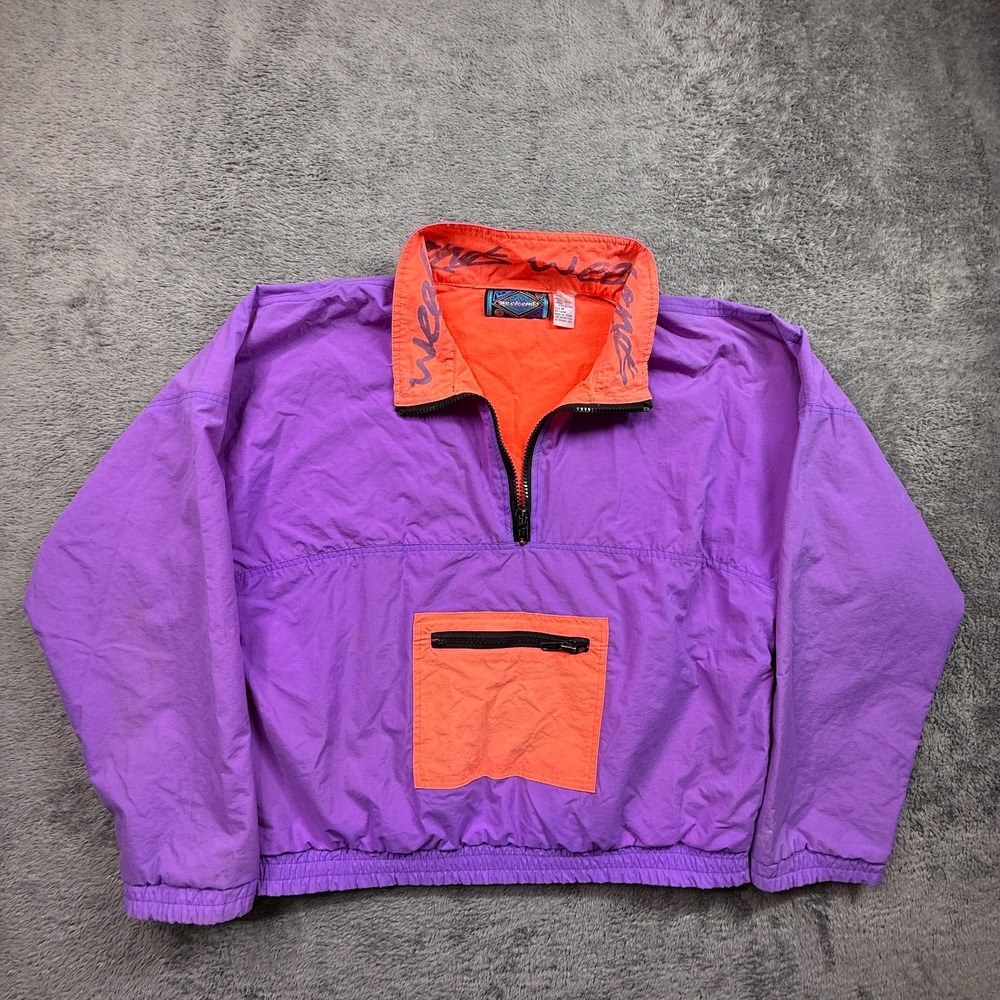 Vintage 90s Weekends Windbreaker Jacket Pullover Mens M Neon Boxy Fit Purple